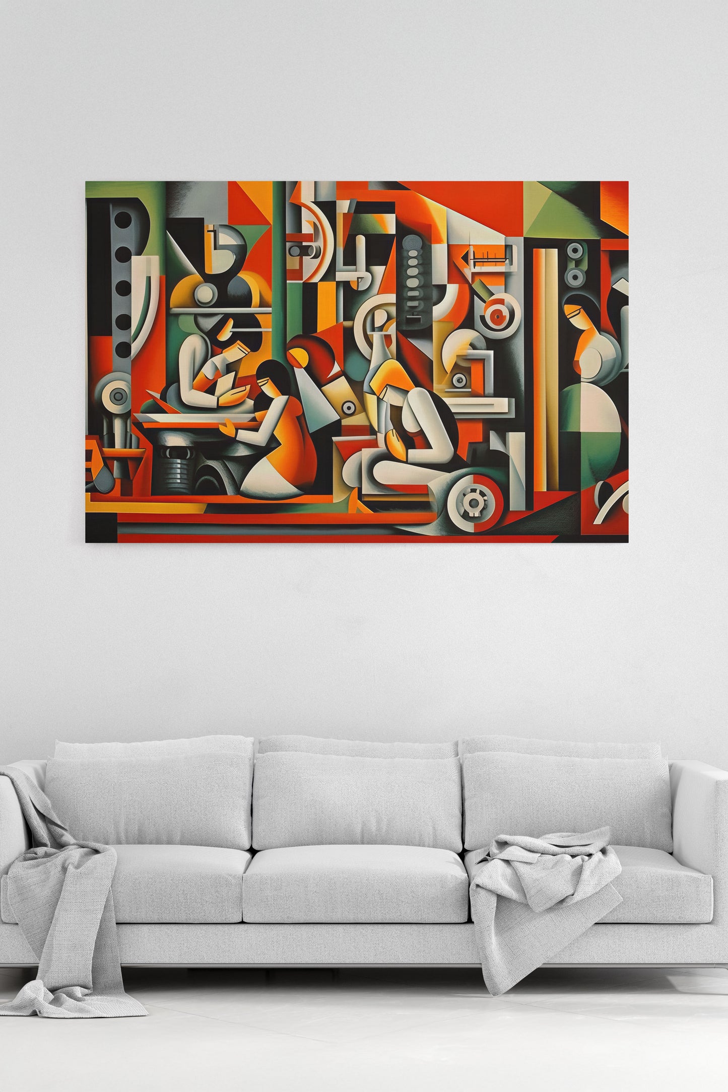 Modern Mekanik Kübizm Tablosu Soyut Sanat Kanvas Baskı %100 Pamuk