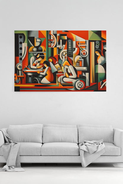 Modern Mekanik Kübizm Tablosu Soyut Sanat Kanvas Baskı %100 Pamuk