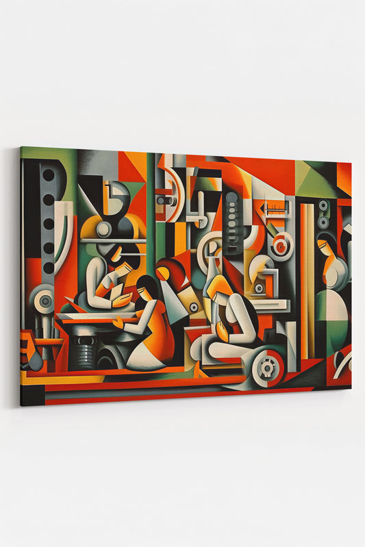 Modern Mekanik Kübizm Tablosu Soyut Sanat Kanvas Baskı %100 Pamuk