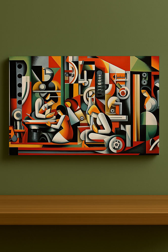 Modern Mekanik Kübizm Tablosu Soyut Sanat Kanvas Baskı %100 Pamuk