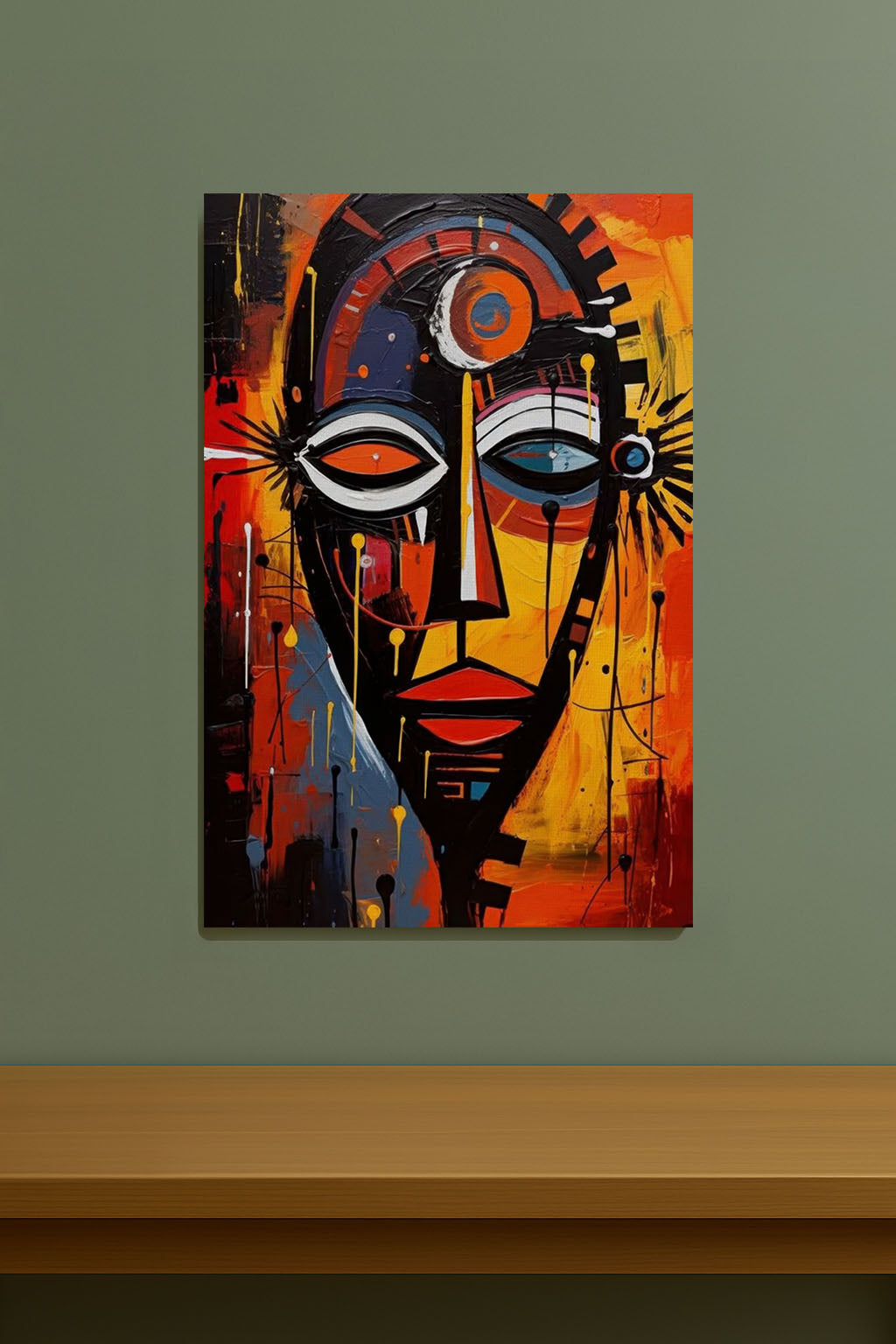 Soyut Afrika Maskesi Temalı Kanvas Tablo Modern Sanat Duvar Dekoru %100 Pamuk Kanvas