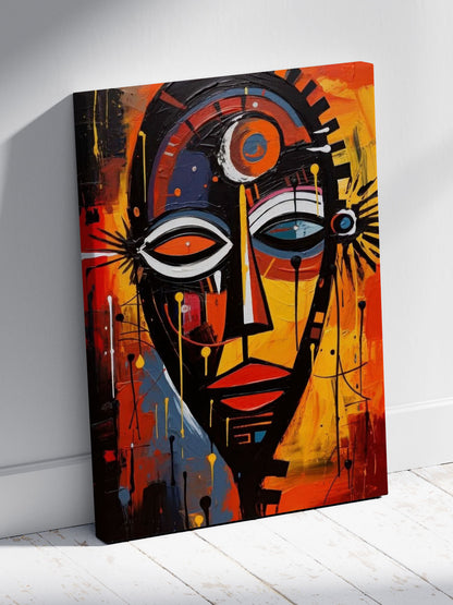 Soyut Afrika Maskesi Temalı Kanvas Tablo Modern Sanat Duvar Dekoru %100 Pamuk Kanvas