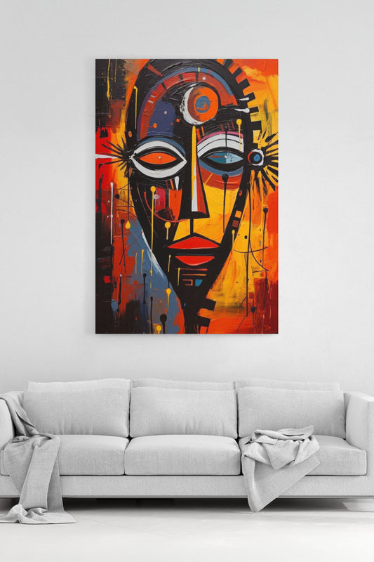 Soyut Afrika Maskesi Temalı Kanvas Tablo Modern Sanat Duvar Dekoru %100 Pamuk Kanvas