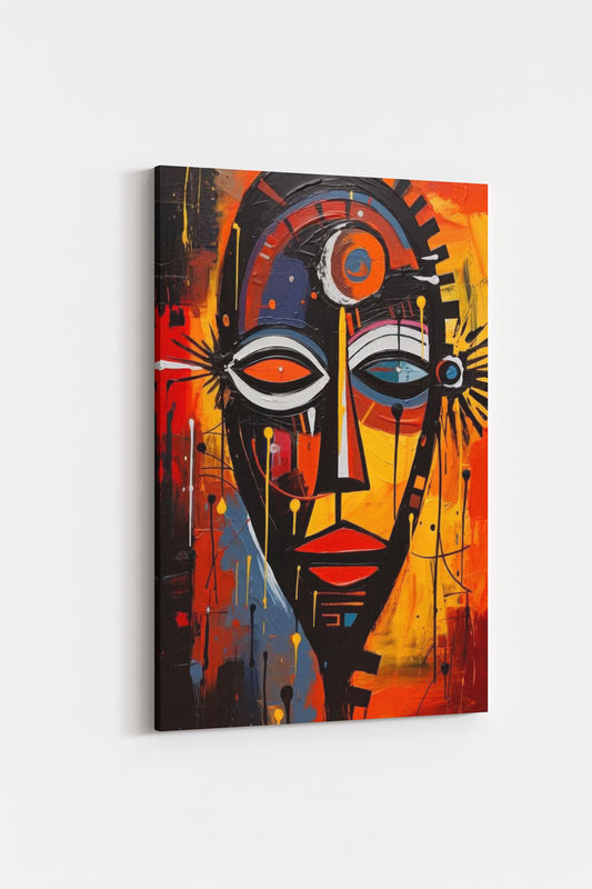 Soyut Afrika Maskesi Temalı Kanvas Tablo Modern Sanat Duvar Dekoru %100 Pamuk Kanvas