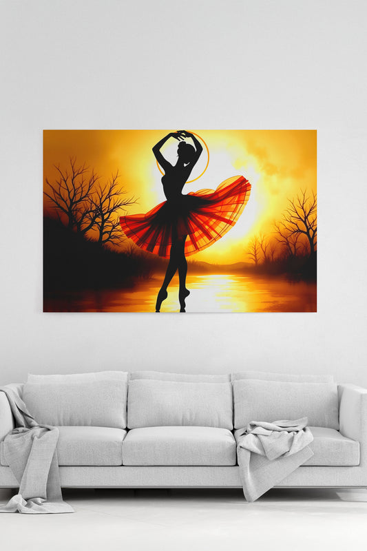 Bale Dansçısı Gün Batımı Silüeti Kanvas Tablo %100 Pamuk Dokulu Sanat Eseri