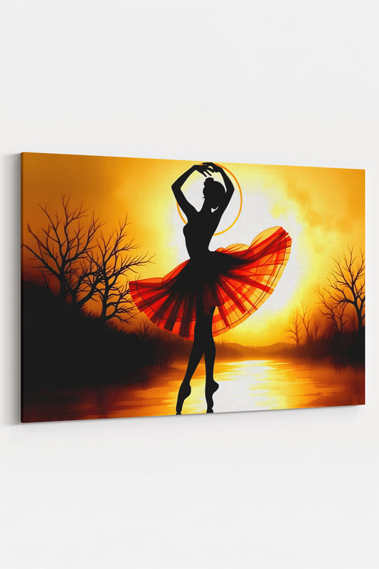 Bale Dansçısı Gün Batımı Silüeti Kanvas Tablo %100 Pamuk Dokulu Sanat Eseri