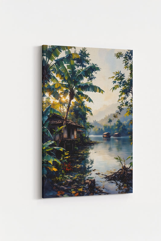 Yeşillikler İçinde Huzurlu Manzara Kanvas Sanatsal Dokunuş %100 Pamuk Kanvas